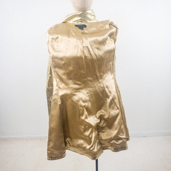 Vintage 90s S Real Leather Gold Croc Print Coat - Picture 8 of 10